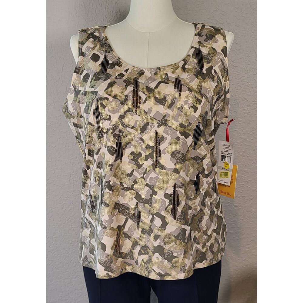 RUBY RD. Woman Embellished Camouflage Tank Top - Size 1X or Size 16/18W